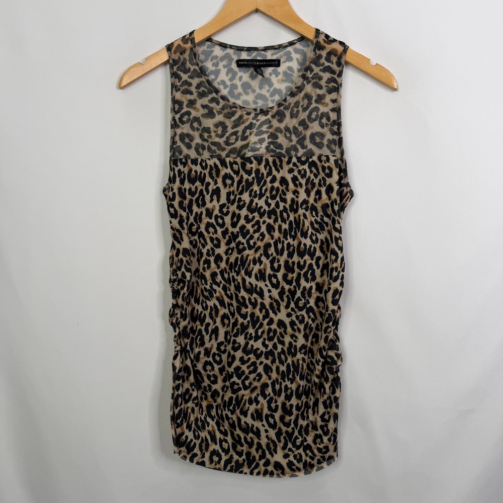 White House Black Market Leopard Print Mesh Ruched Tank Top XS New - Picture 3 of 8